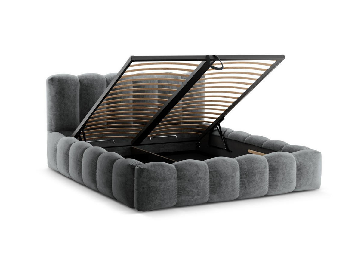 BETT mit Bettkasten und Kopfteil Lupine aus Chenille-Stoff Platin 180x200cm - Platinfarben, Textil (180/200cm) - Micadoni