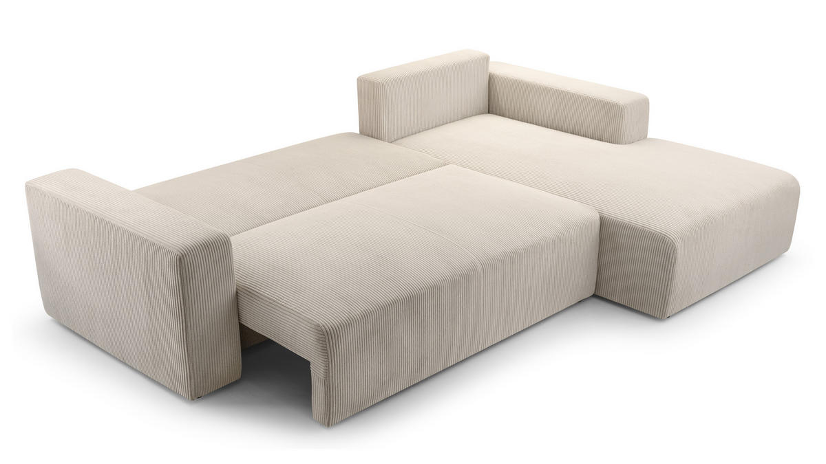 ECKSOFA L Form Catea Weiß 279/145/84 cm Rechts mit Schlaffunktion - Creme/Schwarz, Kunststoff/Textil (279/145cm) - AX Living