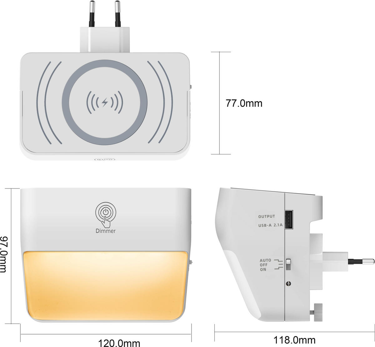 LED-NACHTLICHT - mit Farbwechsel, Touch-Dimmer und induktiver Ladeschale für Smartphones - Weiß, Kunststoff (11/12/9.4cm) - Northpoint