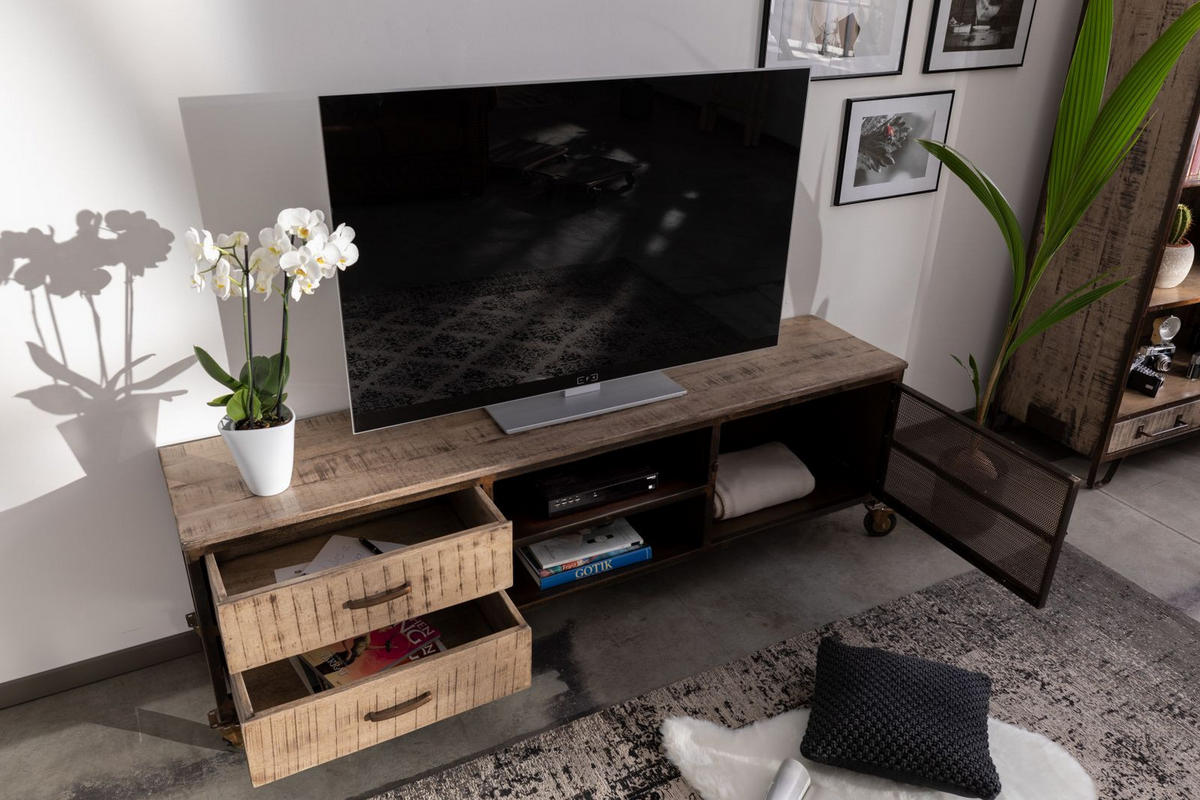 TV-BOARD Mango 190x40x60 braun lackeirt HEAVY INDUSTRY #231 - Braun, Holz (190/60/40cm) - Massivmoebel24