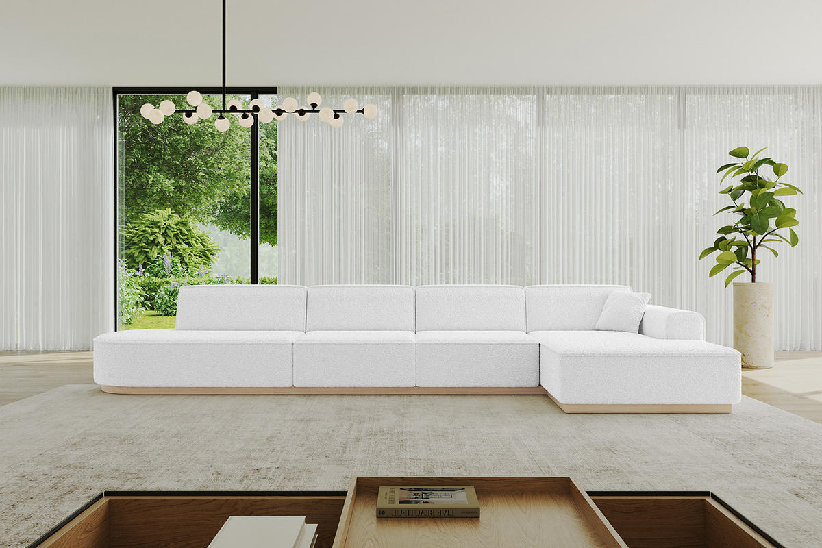 ECKSOFA Ottomane Rechts IREA-L3 - 412x165x80 cm Weiß - Weiß, Holzwerkstoff/Textil (412/165cm) - ALTDECOR