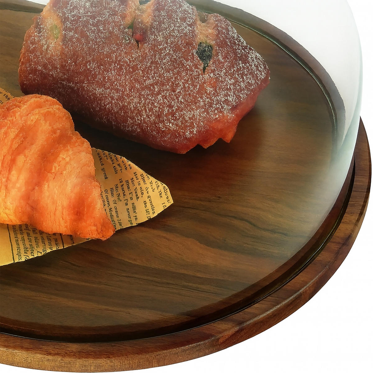 TALÍŘ na dorty - průhledná, dřevo/sklo (28/16/28cm) - Relaxdays