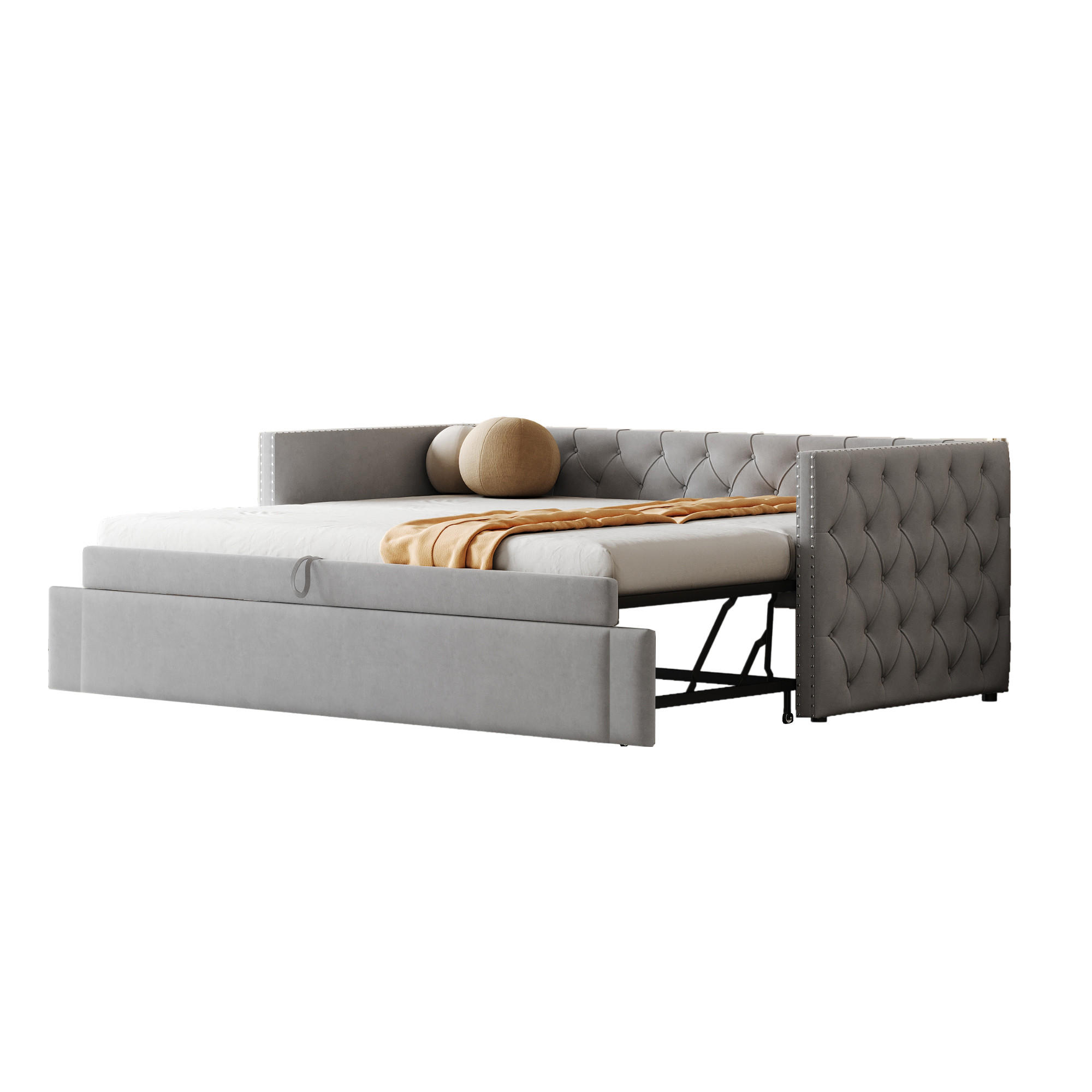 POLSTERBETT mit Knöpfen Samt Hellgrau 90/200 cm - Grau, Leder (90/200cm) - OKWISH