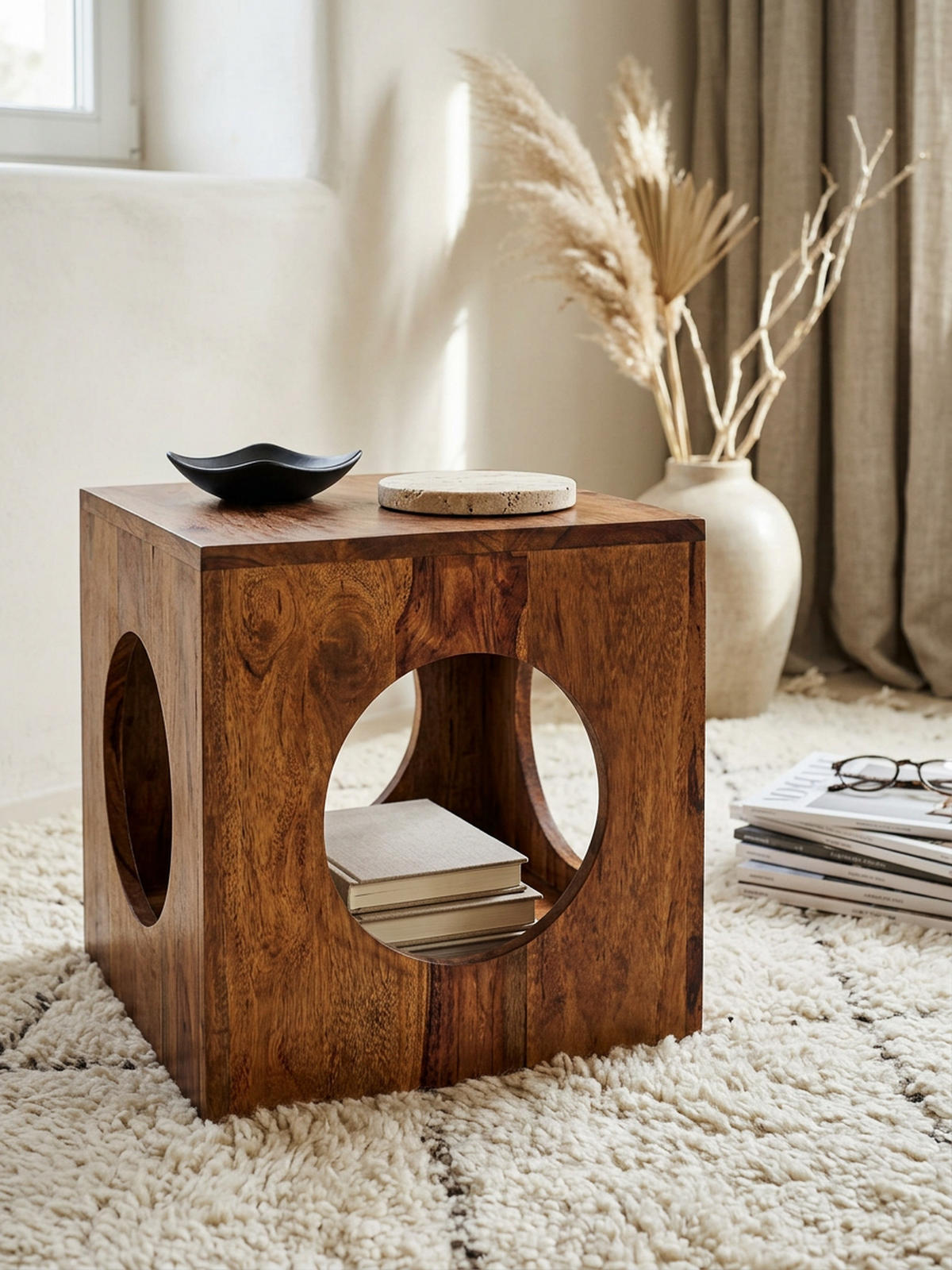 BEISTELLTISCH – Massivholz quadratisch Cube Design mit Stauraum handgefertigt - Braun, Holz (35/35/35cm) - KADIMA DESIGN