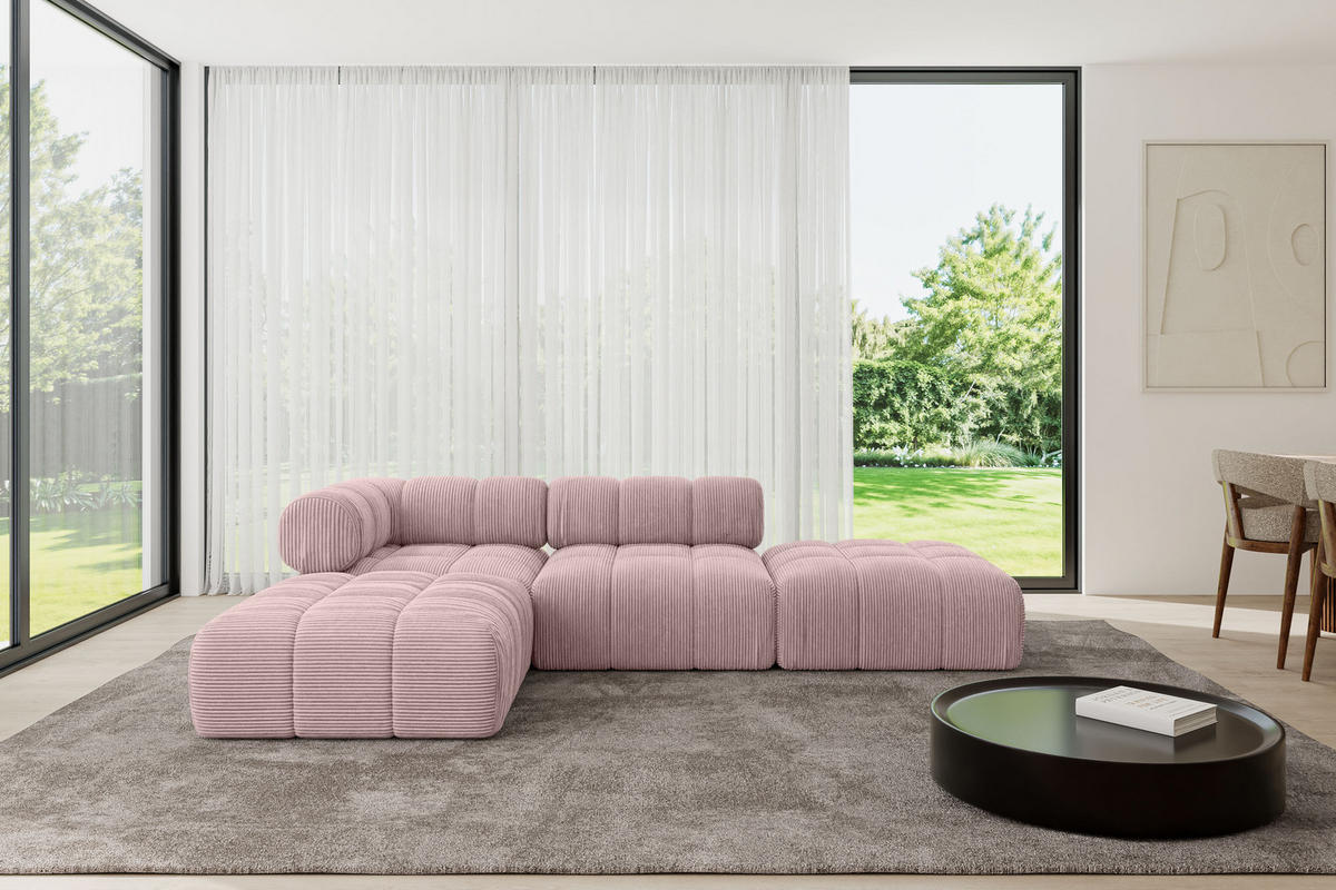 ECKSOFA modulares Sofa Kerru-L1 - 285x190x70 cm Rosa Cord - Rosa, Holzwerkstoff/Textil (285/190cm) - ALTDECOR