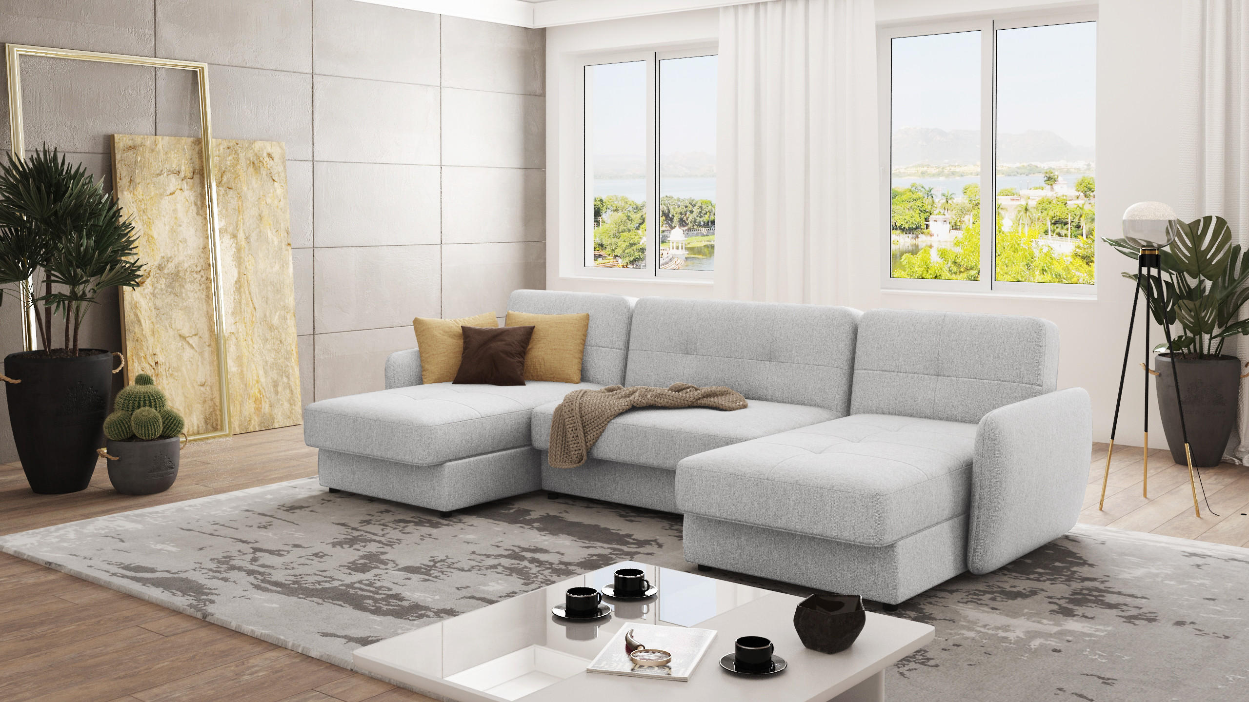 WOHNLANDSCHAFT Lupo Silber Mikrofaser - Silberfarben/Schwarz, Holz/Kunststoff (311/86/147cm) - S-Style Möbel