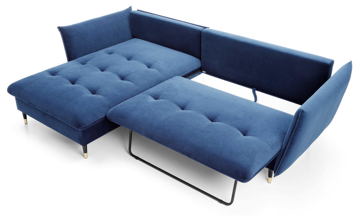 ECKSOFA 260 cm Sagir mit Schalffunktion, Bettkasten, Links - Dunkelblau - Schwarz/Dunkelblau, Holz (167/258cm) - Emporius