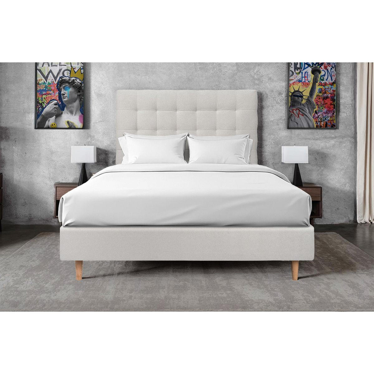 KOPFTEIL gepolstert - Gesteppt – hellgrauer Samtstoff - 180 cm - Beige/Hellgrau, Karton/Holz (180/120/10cm) - Sommeil de Plomb