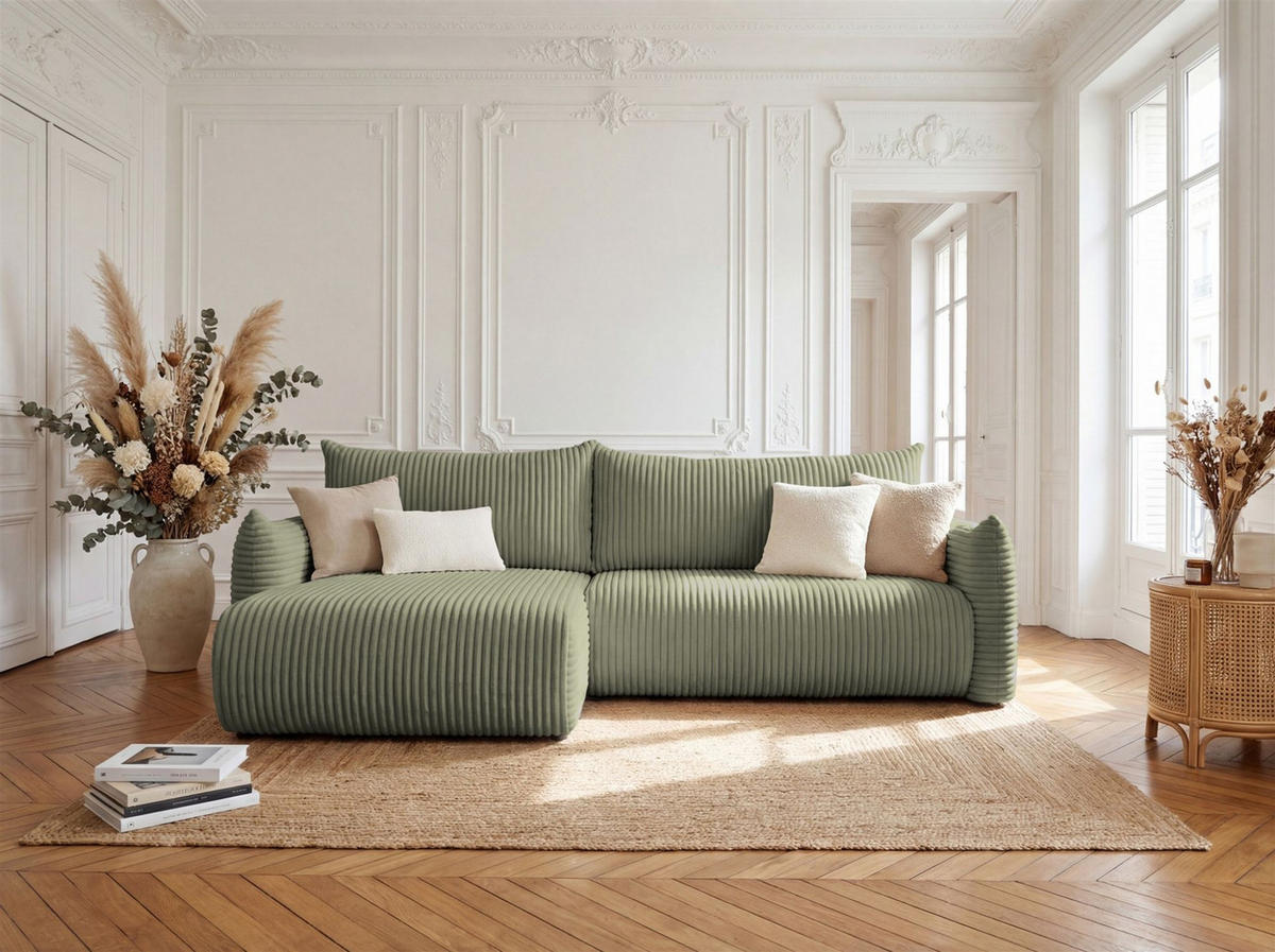 ECKSOFA Mailand Mit Schlaffunktion - Olivgrün, Holzwerkstoff/Textil (154/260cm) - Fun Möbel