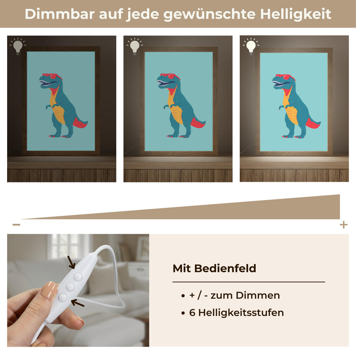 NÁSTĚNNÁ LAMPA Dinosaurus - Modrá - Sluneční brýle 20x30 cm - světle modrá, kompozitní dřevo (20/30/8cm) - OnlyWow