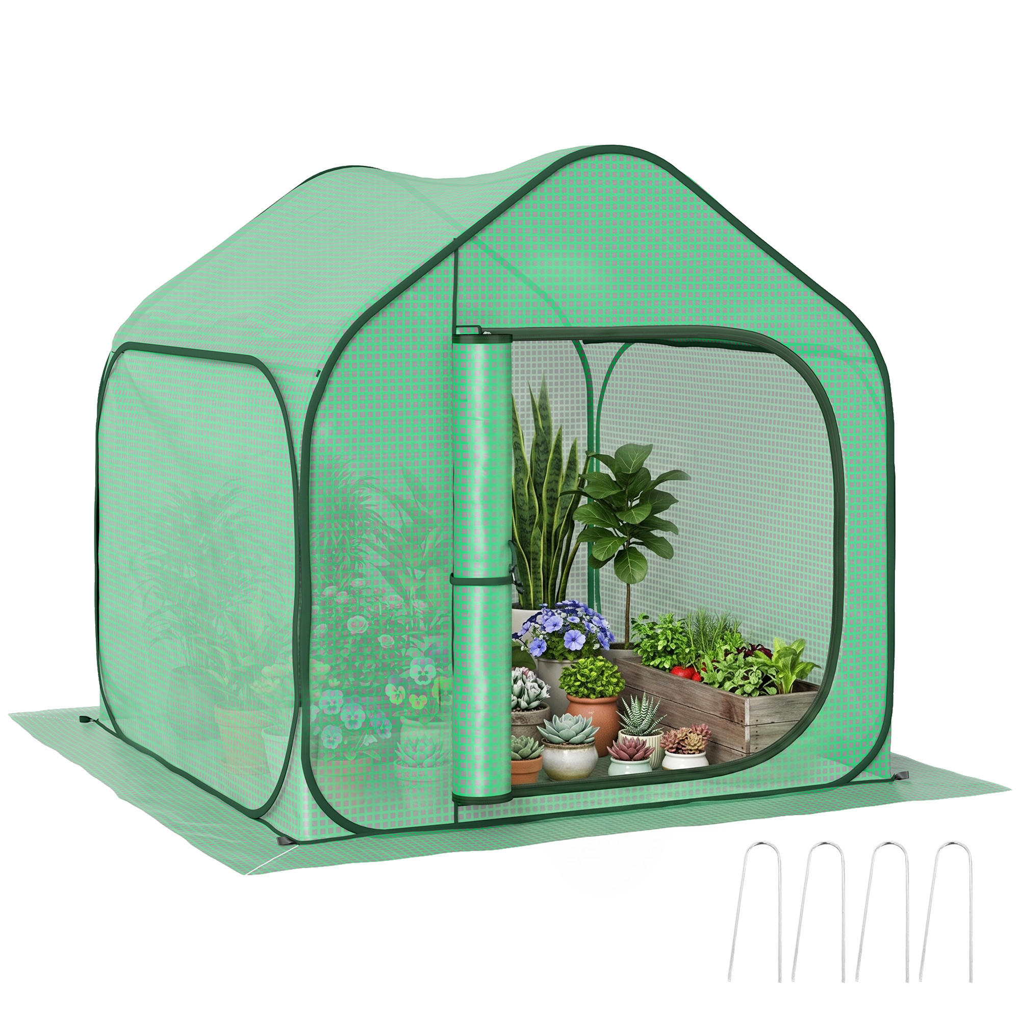 GEWÄCHSHAUS DE-12016 Pop-up-Design mit Reißverschlusstür Grün - Grün, Kunststoff (148/148/150cm) - ComfortXL