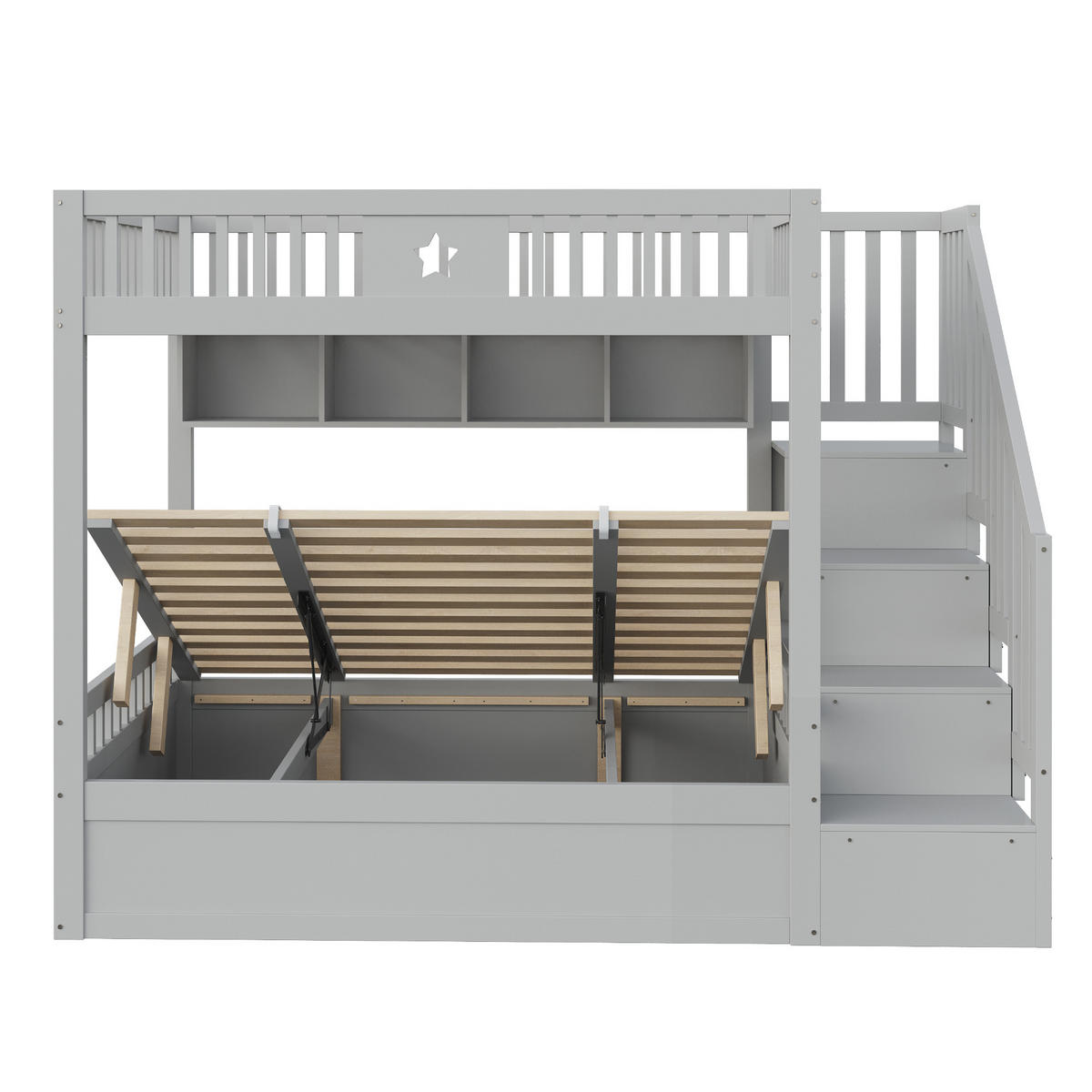 HOCHBETT 140x200 Grau Holz Stauraumtreppe Regal - Grau, Holz (140/200cm) - FLIEKS