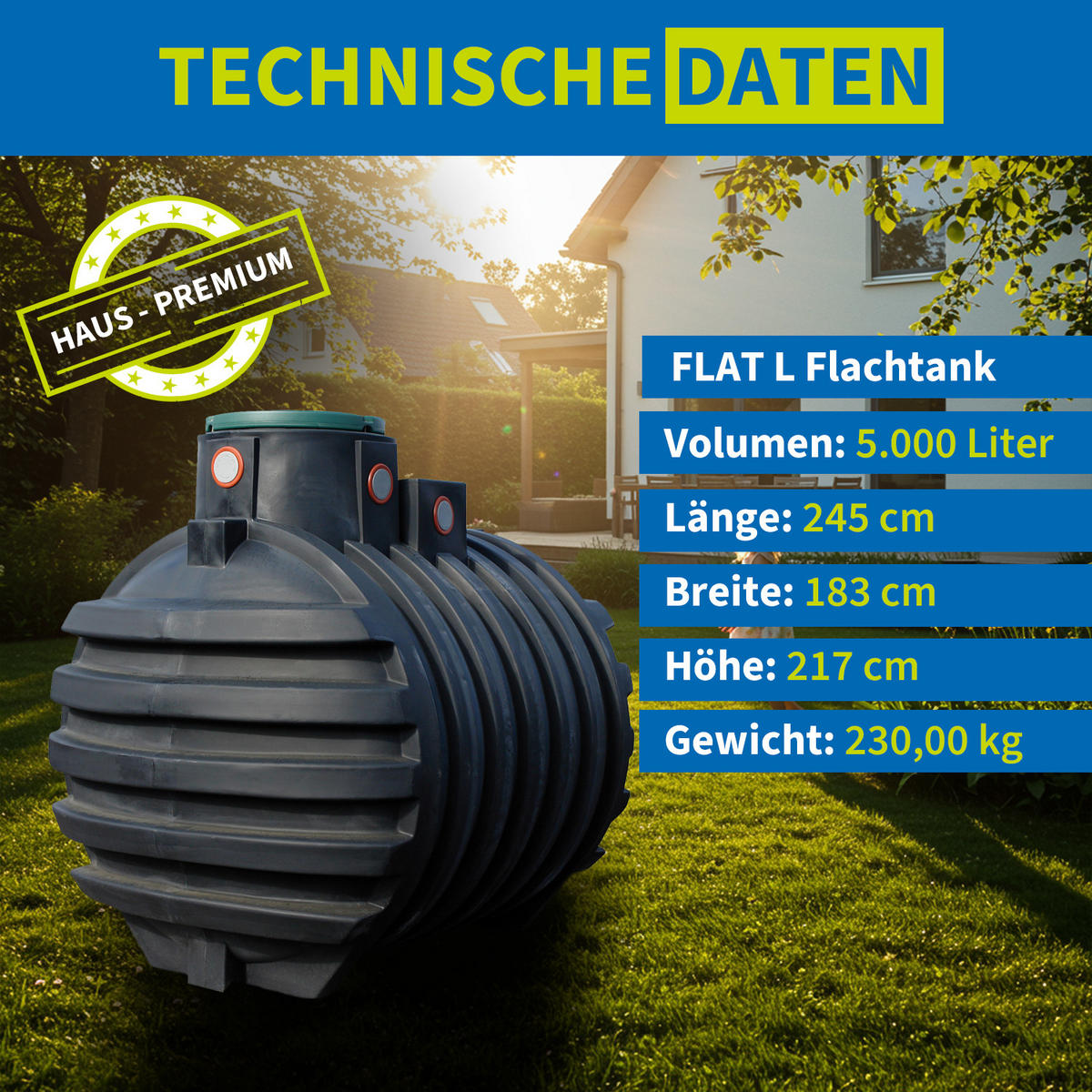 RETENTIONSZISTERNE Plus 5000 L inkl. Tankabdeckung - Schwarz, Kunststoff (183/217/245cm) - 4rain