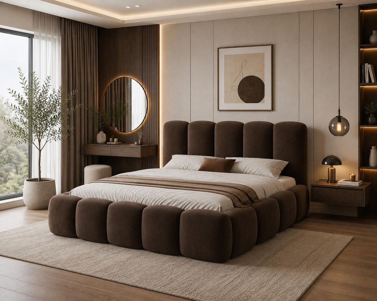 POLSTERBETT 18 - 140x200 cm – Riviera – Gepolstertes Bett mit Metall-Lattenrost - Braun, Holz (140/200cm) - ROYAL24_MARKT
