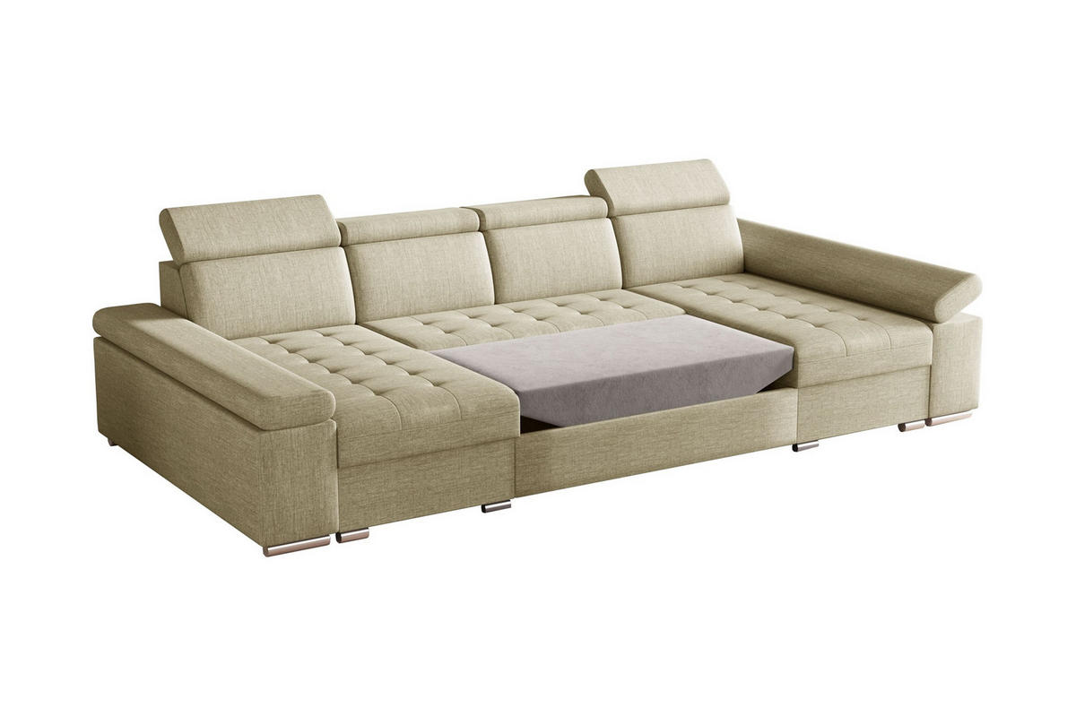 WOHNLANDSCHAFT - Ecksofa U - Luka U - Beige (Twist 01) - Beige, Holzwerkstoff (330/94/168cm) - Möblo