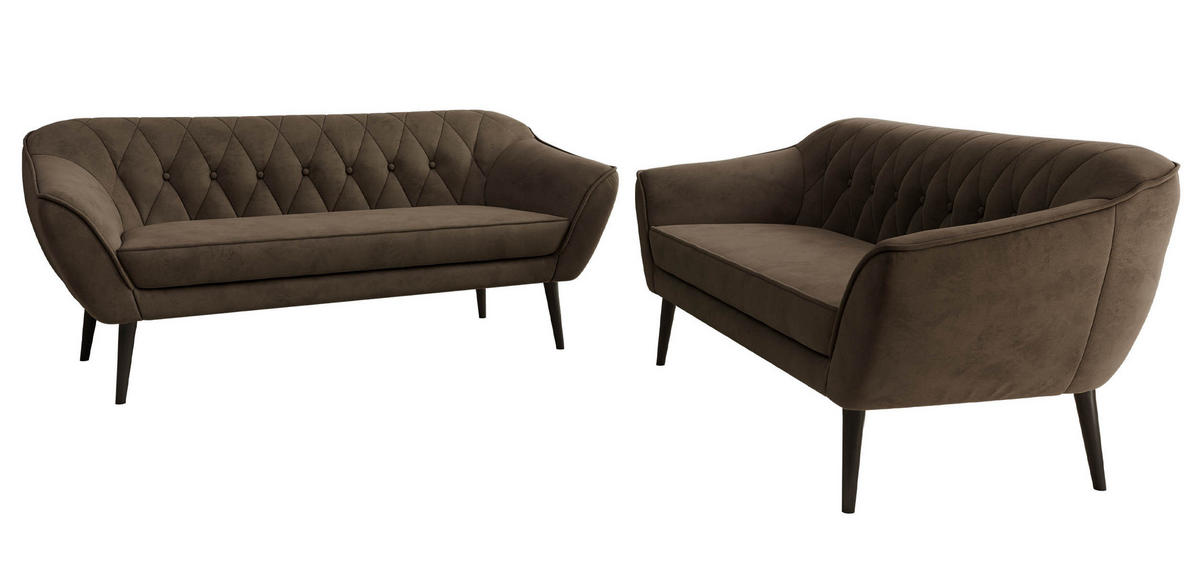SEDACÍ SOUPRAVA 3+3 PIRS - Hnědá Samet - Černé nohy - tmavě hnědá/černá, kompozitní dřevo/textil (180/75/74cm) - MKS