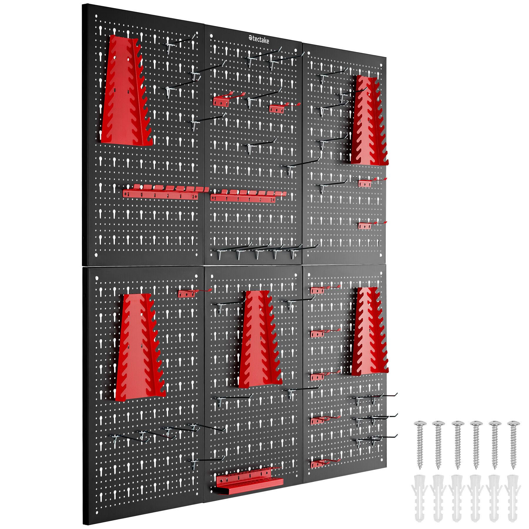 WERKZEUGLOCHWAND Jonah,Belastbarkeit 4 kg pro Platte,schwarz/rot - Rot/Schwarz, Metall (240/60/2cm) - tectake