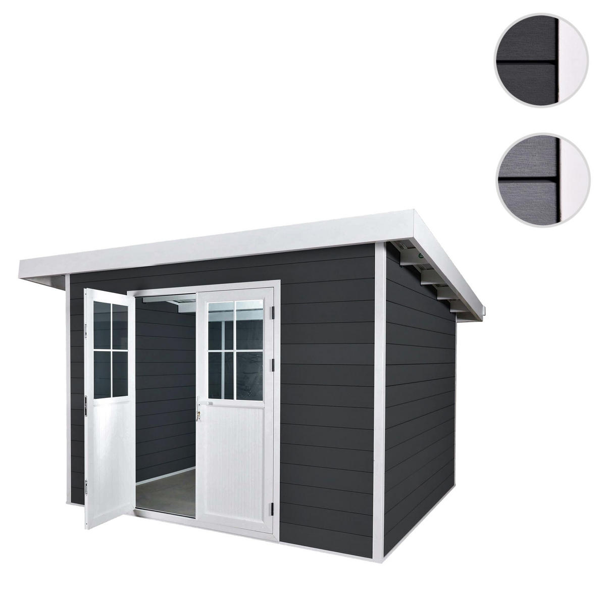 WPC GARTENHAUS MIT PULTDACH Graphit, Weiß - Graphitfarben/Weiß, Kunststoff (366/245/354cm) - MCW