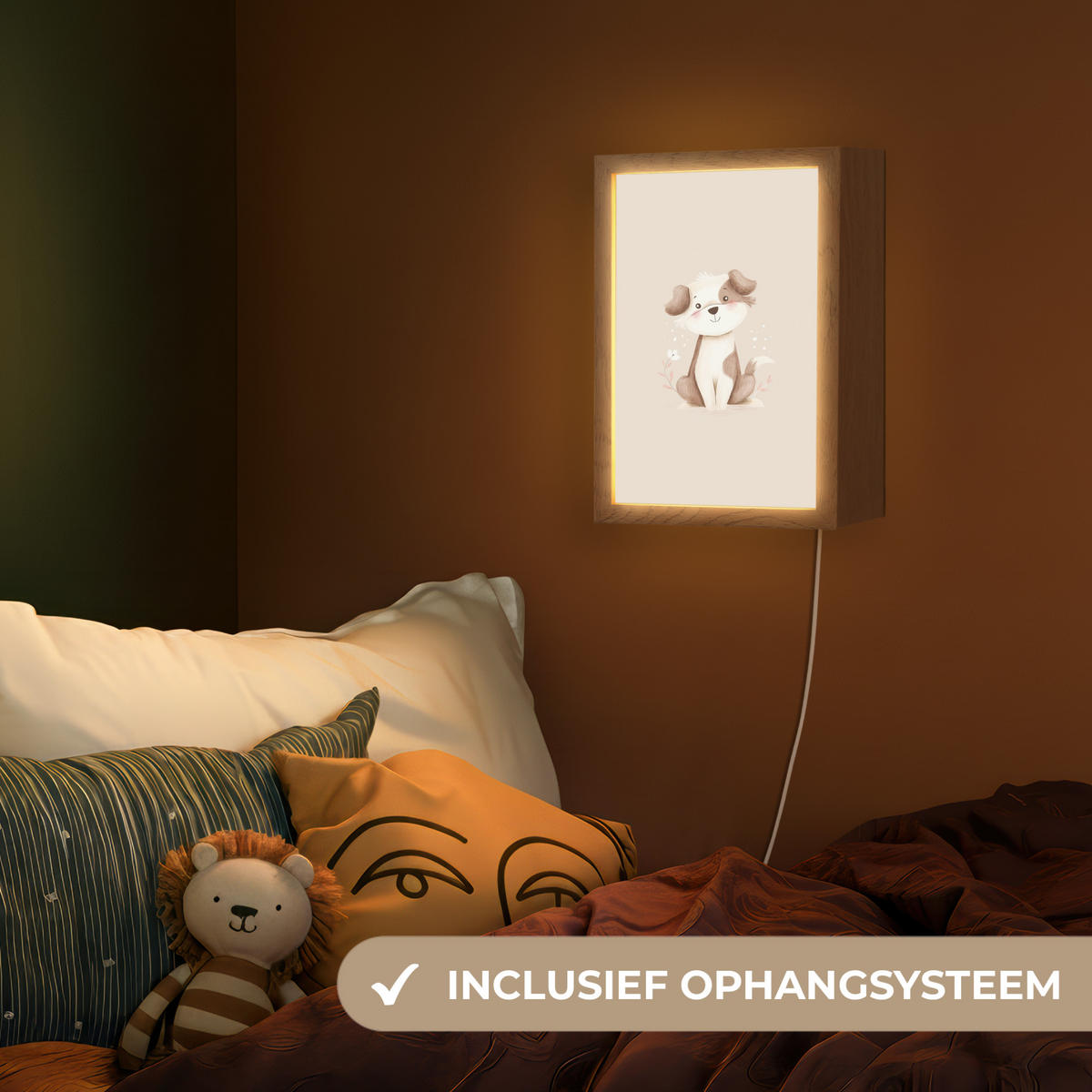 NOČNÁ LAMPA Pes - škvrnitý - hnedý 20x30 cm - béžová, kompozitné drevo (8/20/30cm) - OnlyWow