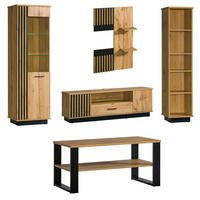 WOHNZIMMER-SET Lamia Wotan Eiche / schwarz 255 / 56 / 193cm 5-teilig - Multicolor/Schwarz, Holz/Holzwerkstoff (255/193/56cm) - Feldmann-Wohnen