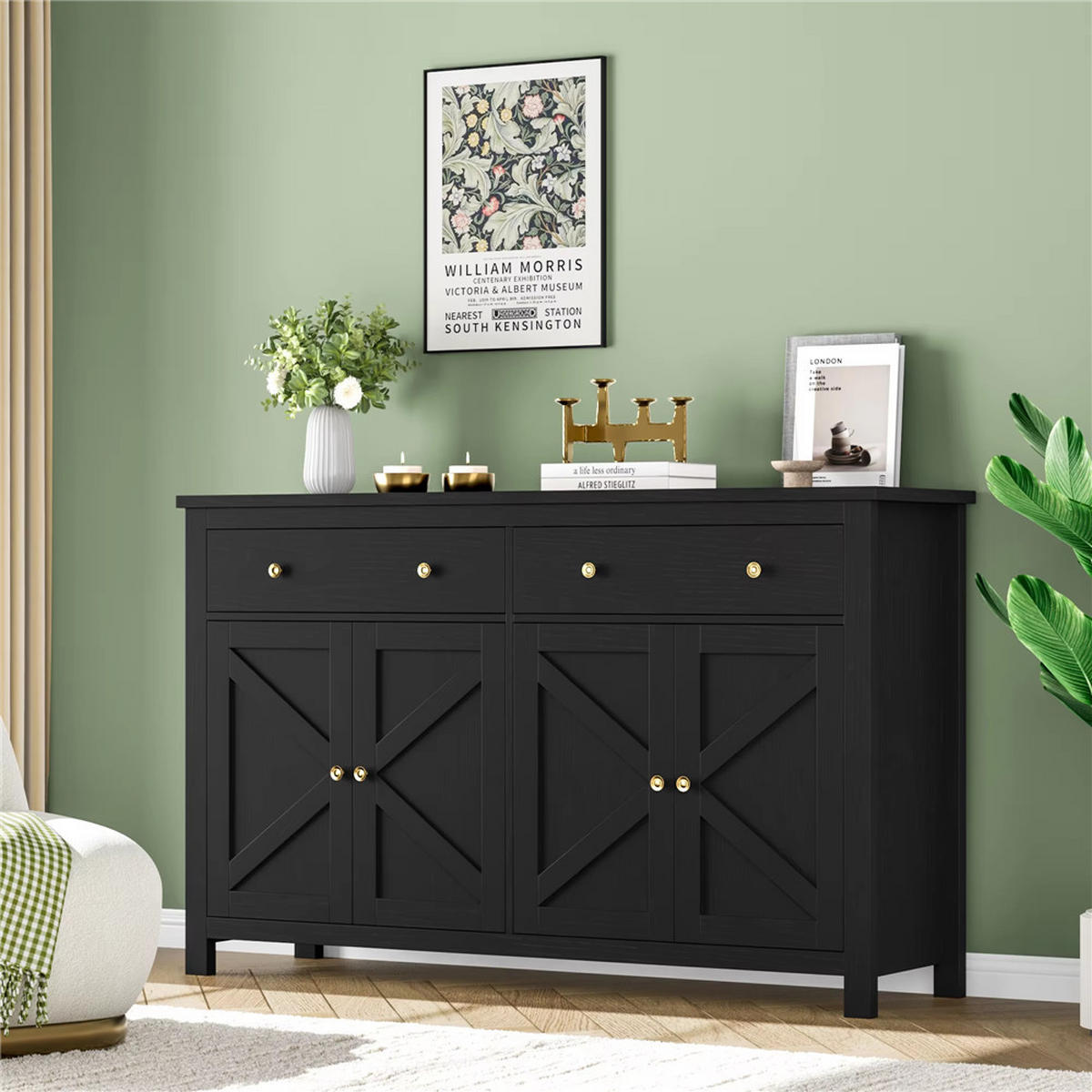 SIDEBOARD 140x89x40 cm Küchenschrank Schwarz - Schwarz, Holz (140/89/40cm) - Kaket