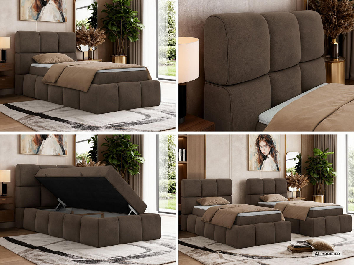 BOXBETT NIRA 90/200 - Braun Velvet - Topper T25 - H4 - Schwarz/Braun, Kunststoff/Textil (90/200cm) - MKS