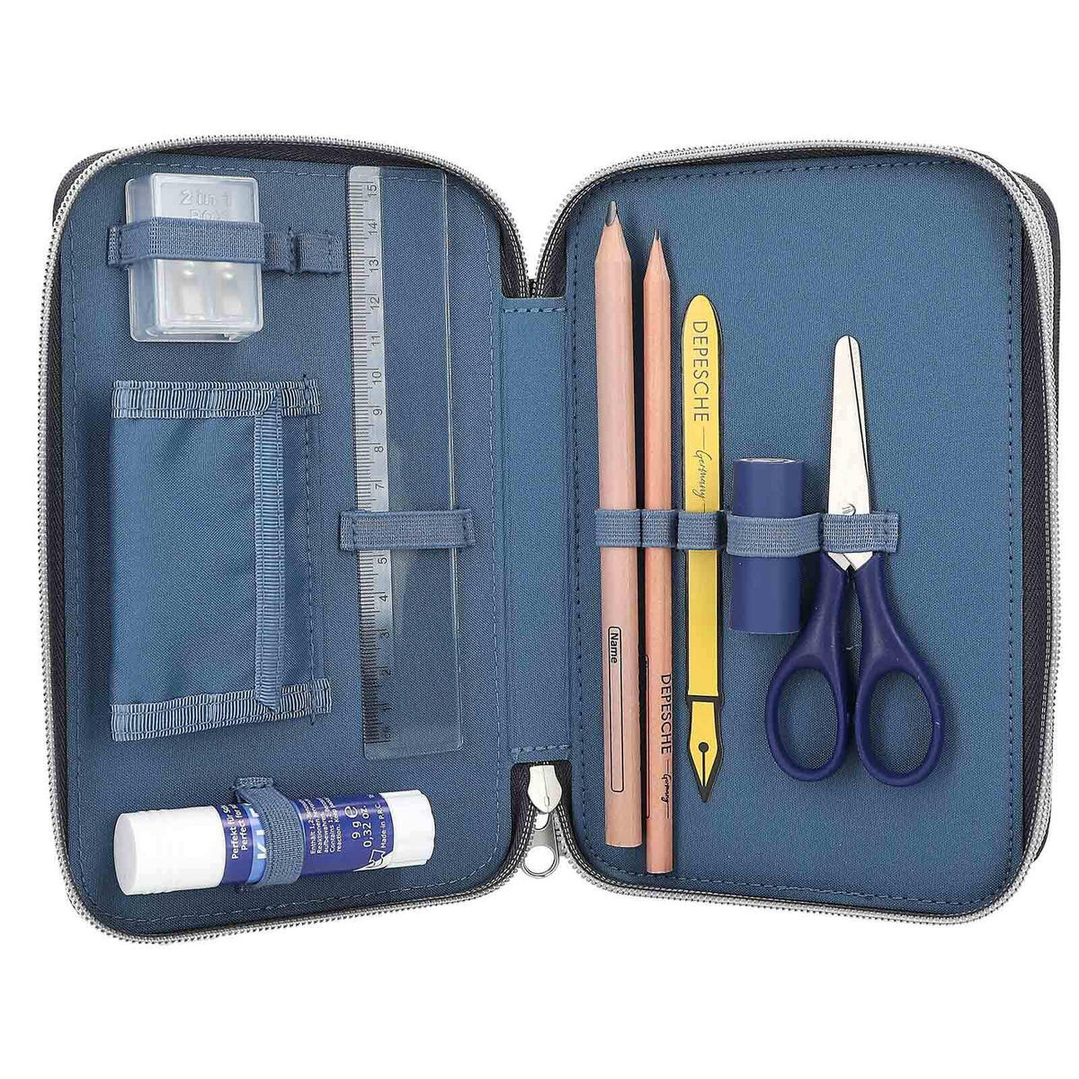 3-FACH FEDERTASCHE LED Monster Cars schwarz-bunt 7,5 x 13 x 20 cm - Multicolor/Schwarz, Kunststoff (13/20/7.5cm) - Depesche Germany