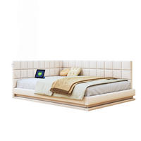 SCHLAFSOFA aus Leinen 140x200 cm Beige mit LED-Beleuchtung, USB-Anschluss und Lattenrost - Beige, Leder (140/200cm) - IVMEU