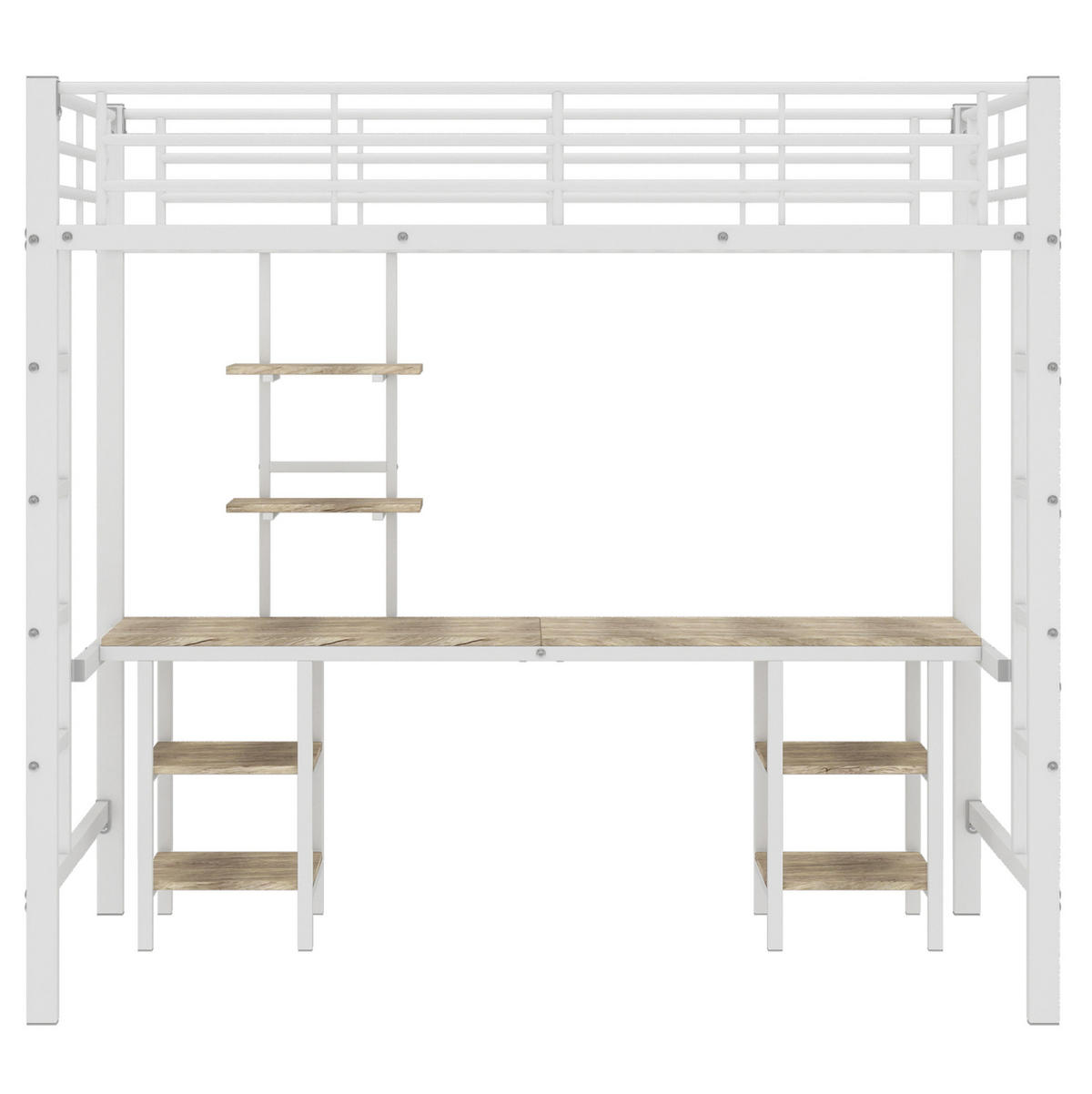 HOCHBETT 90/200 cm aus Metall und MDF mit Schreibtisch und Regalen, Weiß - Weiß, Holzwerkstoff (90/200cm) - Flora Grace