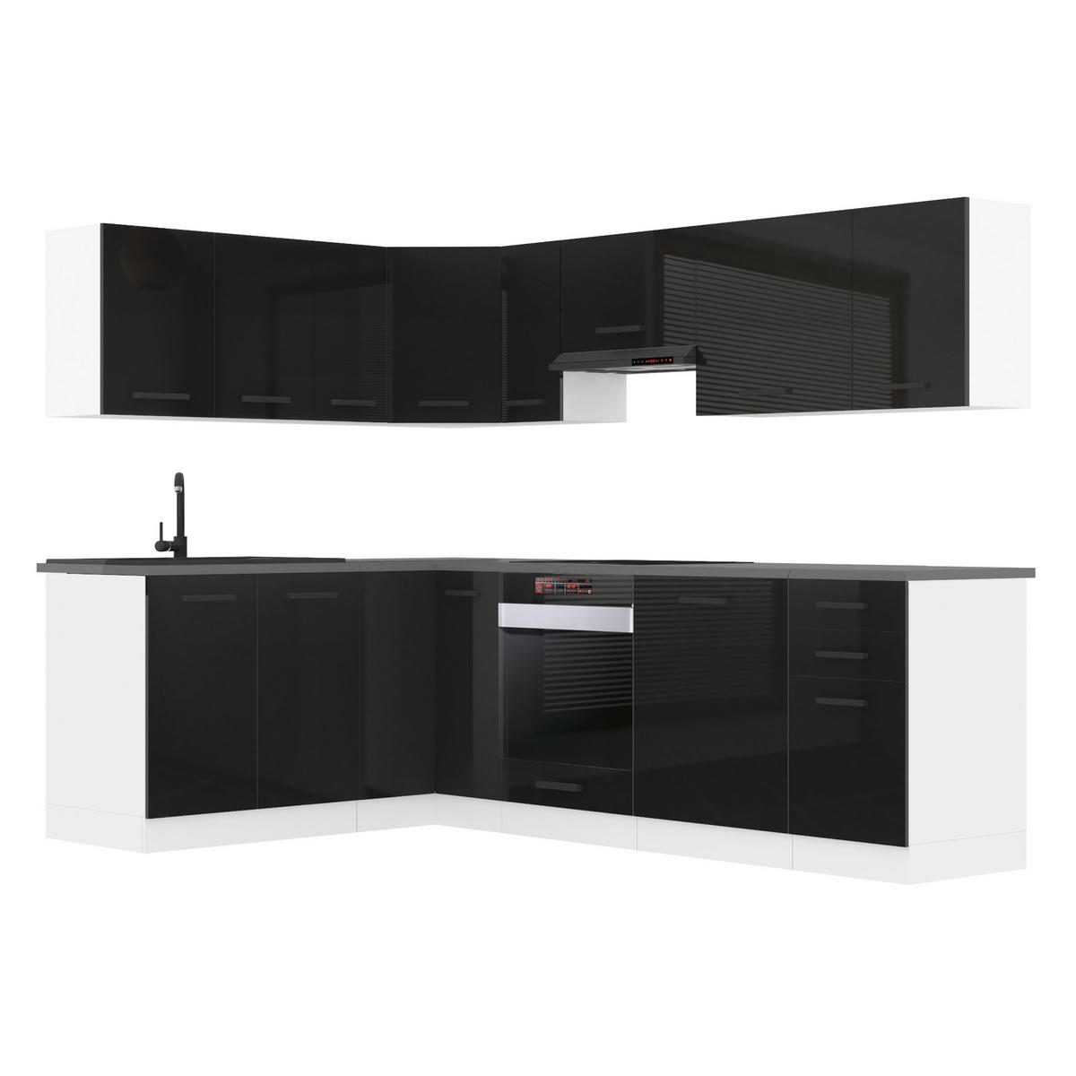 KÜCHE L-Form Janet, mit Arbeitsplatten, Schwarz Hochglanz - Schwarz Hochglanz, Holz (360/204/60cm) - B BELINI GROUP
