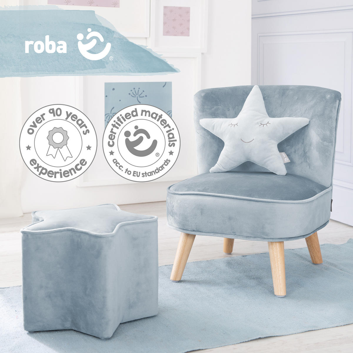 KUSCHEL- UND DEKOKISSEN Stern blau - Türkis, Textil (32/8cm) - Roba