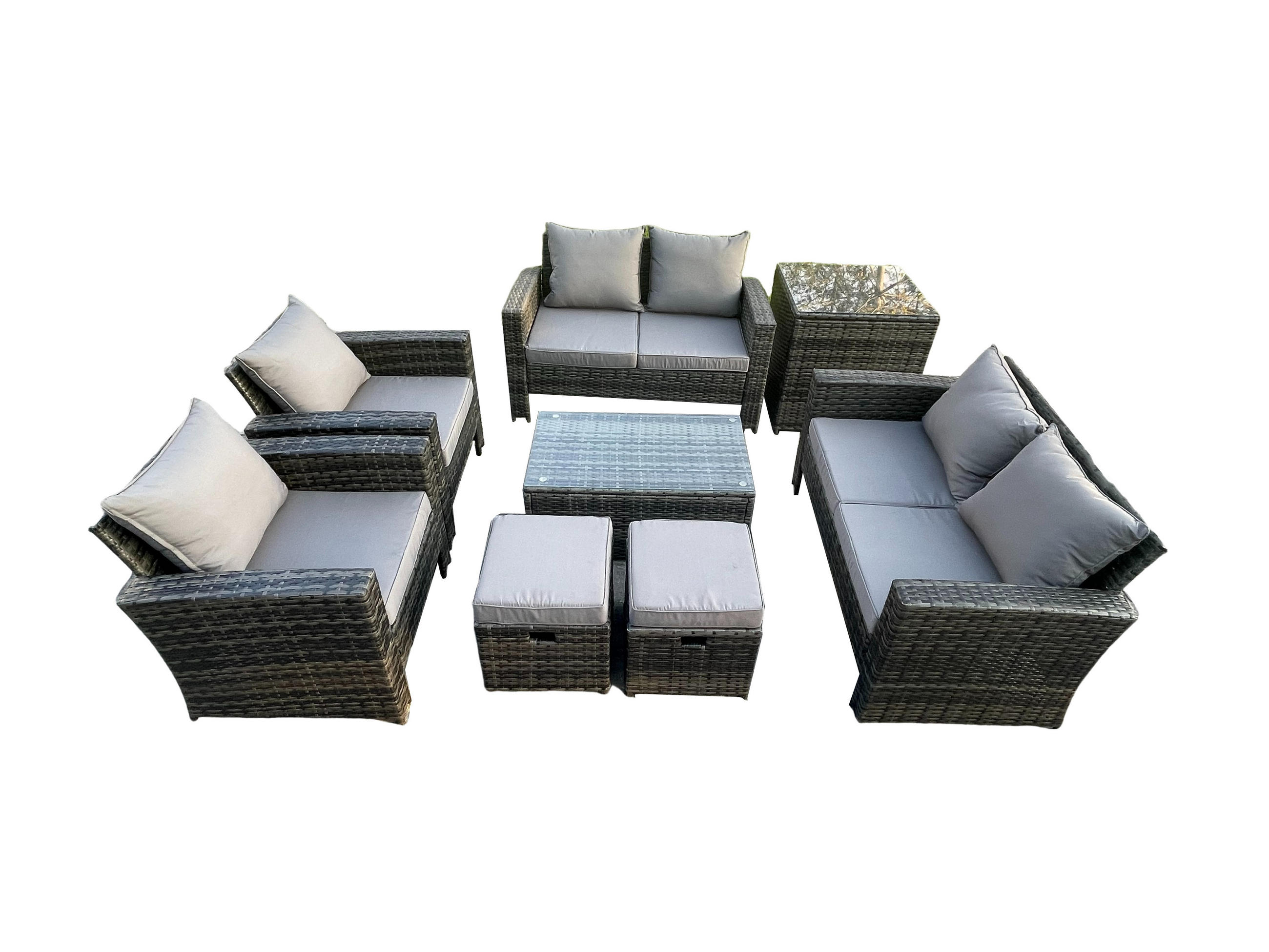 GARTENMÖBEL-SET mit Kissen Polyrattan Dunkelgrau 8-Sitzer - Dunkelgrau, Metall - Fimous
