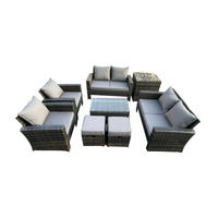 GARTENMÖBEL-SET mit Kissen Polyrattan Dunkelgrau 8-Sitzer - Dunkelgrau, Metall - Fimous