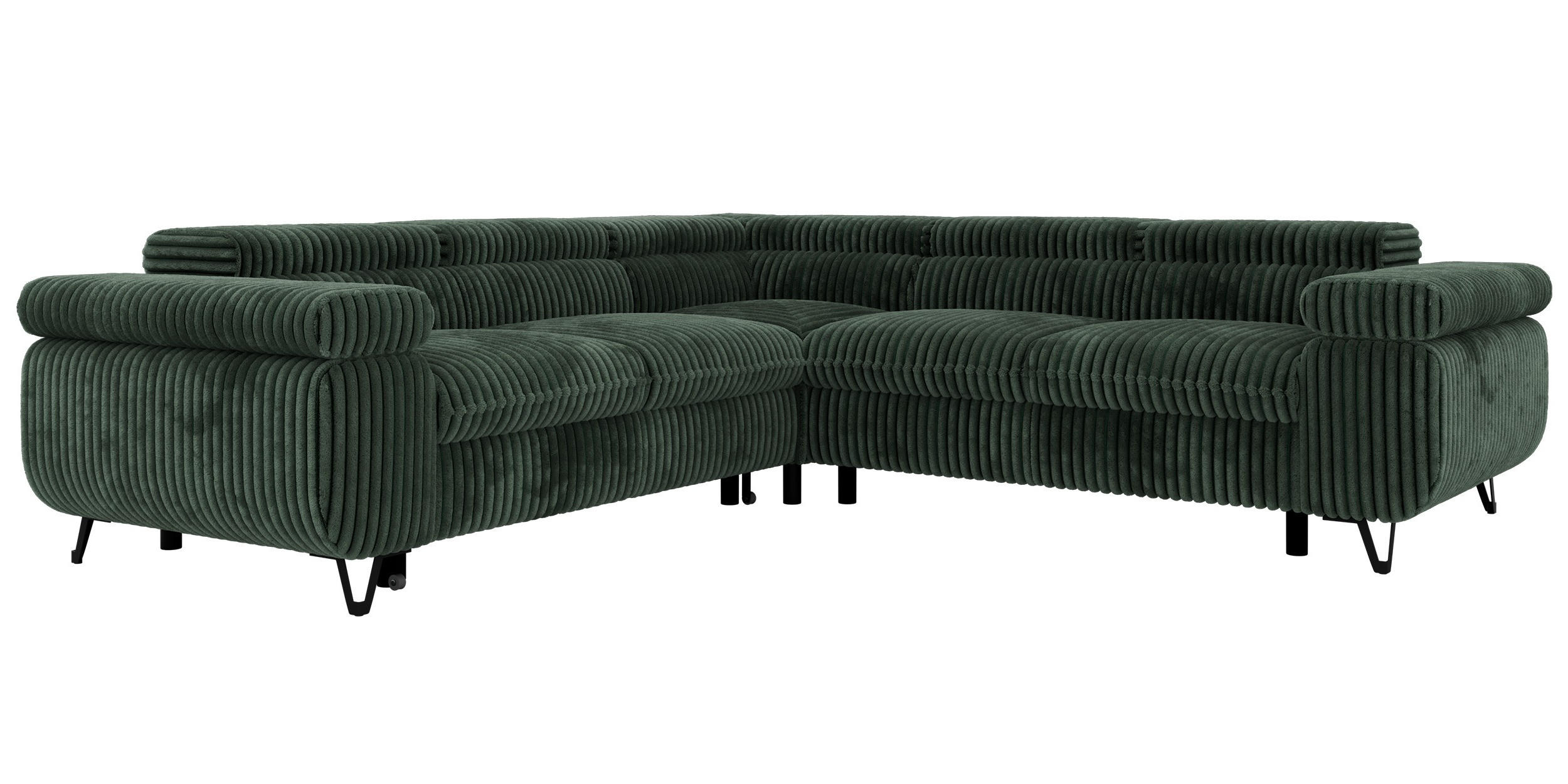 ECKSOFA QUADRO L - Dunkelgrün Cord - Rechts Seite - Dunkelgrün/Schwarz, Textil/Metall (269/269cm) - MKS