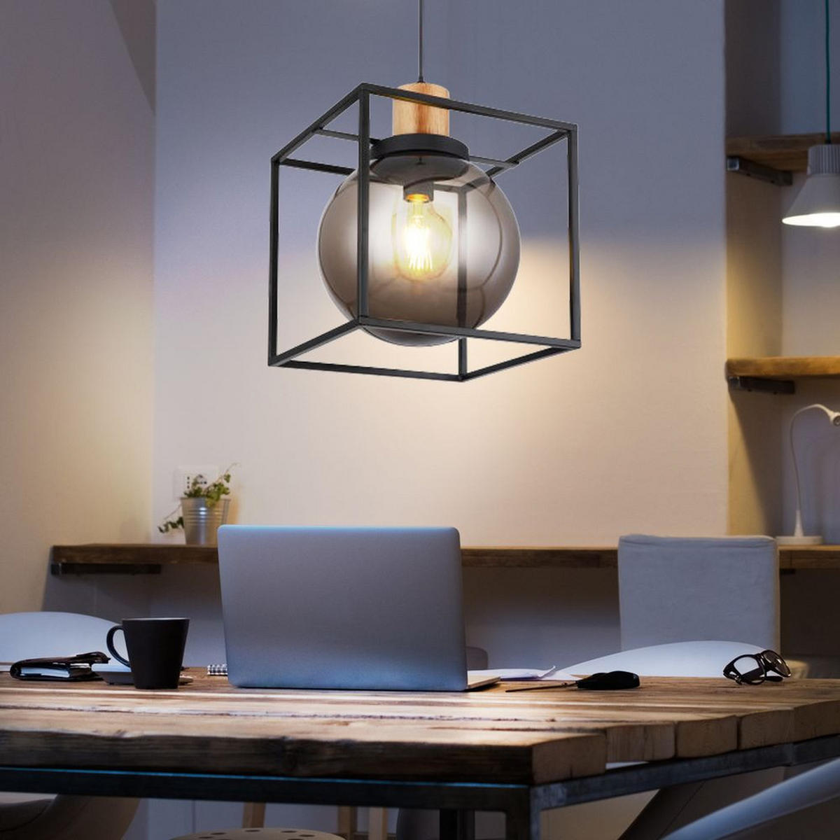 HÄNGELEUCHTE HILKO Schwarz Metall - Schwarz, Holz (28/28/120cm)