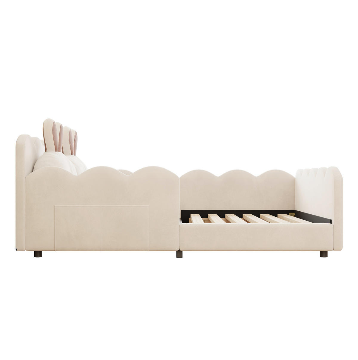 POLSTERBETT 140/200 cm Beige mit Schutzgeländer und Kopfteilkissen - Beige, Textil (140/200cm) - MIVRAY