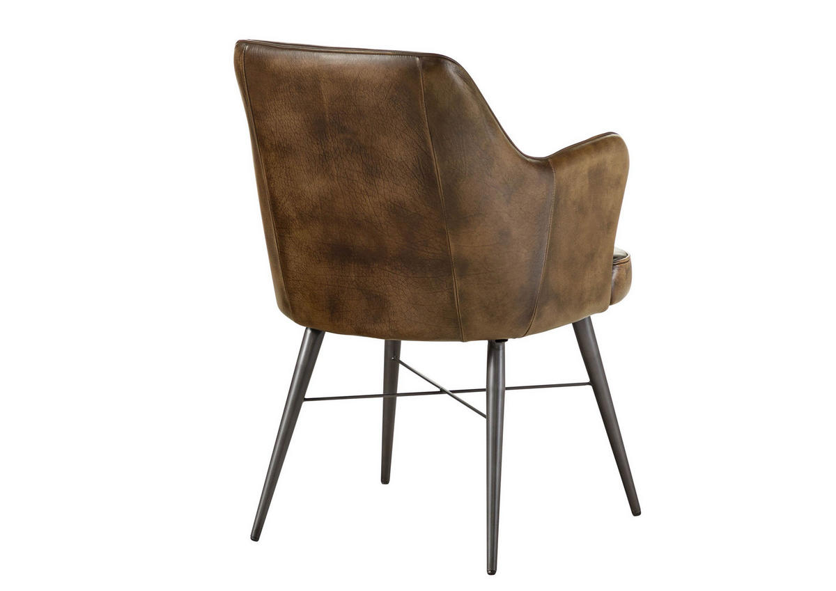 STUHL Echtleder 55 x 62 x 84 cm dunkelbraun IRON LABEL #30 - Dunkelbraun, Leder (55/84/62cm) - Massivmoebel24