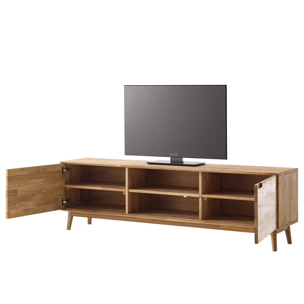 TV-LOWBOARD - Eiche massiv - Eiche - Eichefarben/Braun, Holz (180/54/39cm) - home24