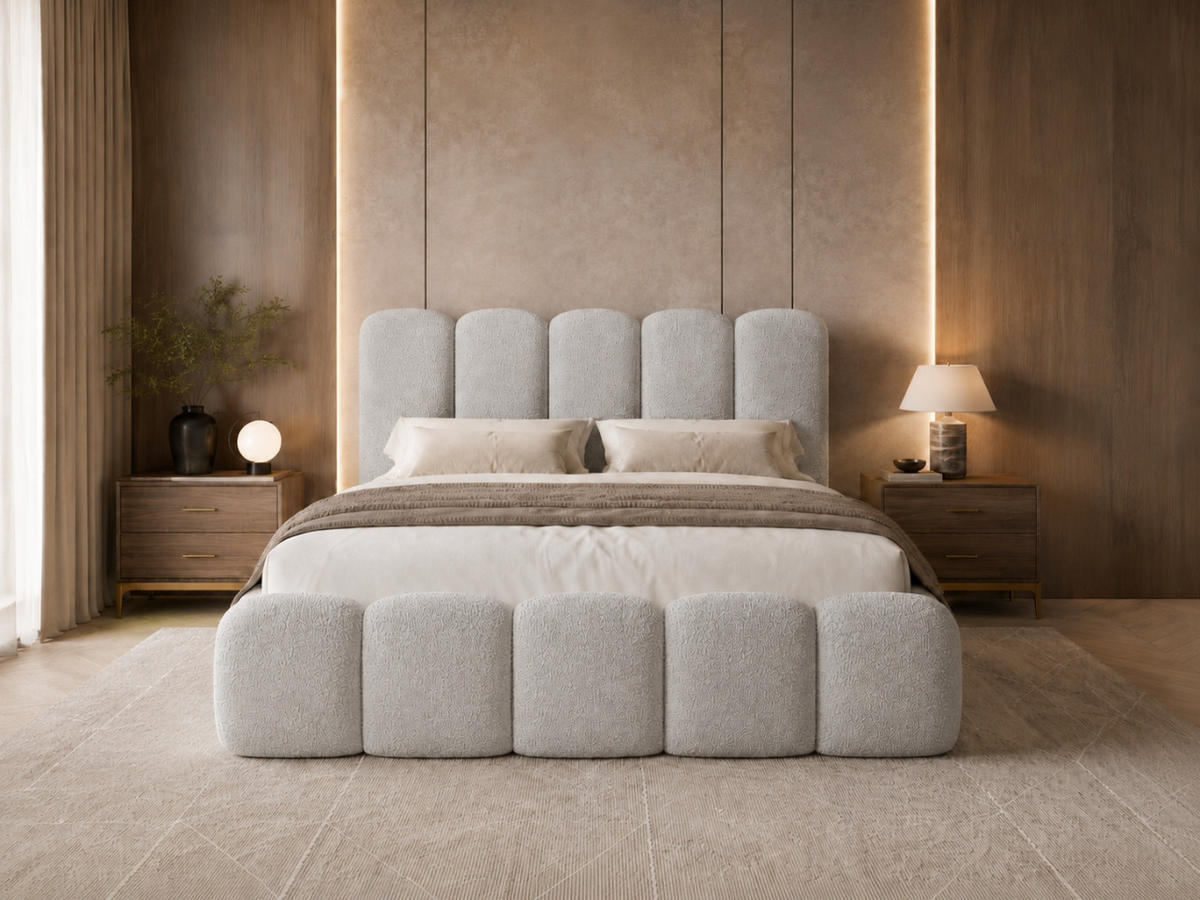 POLSTERBETT TEDDY 140x200 cm in Grau mit Metalllattenrost, Bettkasten, gepolstertes Kopfteil Bouclé-Stoff - Grau, Holz/Textil (140/200cm) - EMLAR Home