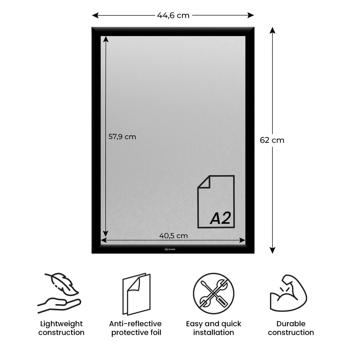 PLAKATRAHMEN, Klapprahmen A2-Format, Schwarz - Schwarz, Metall (42/59.4/2.5cm) - ALLboards