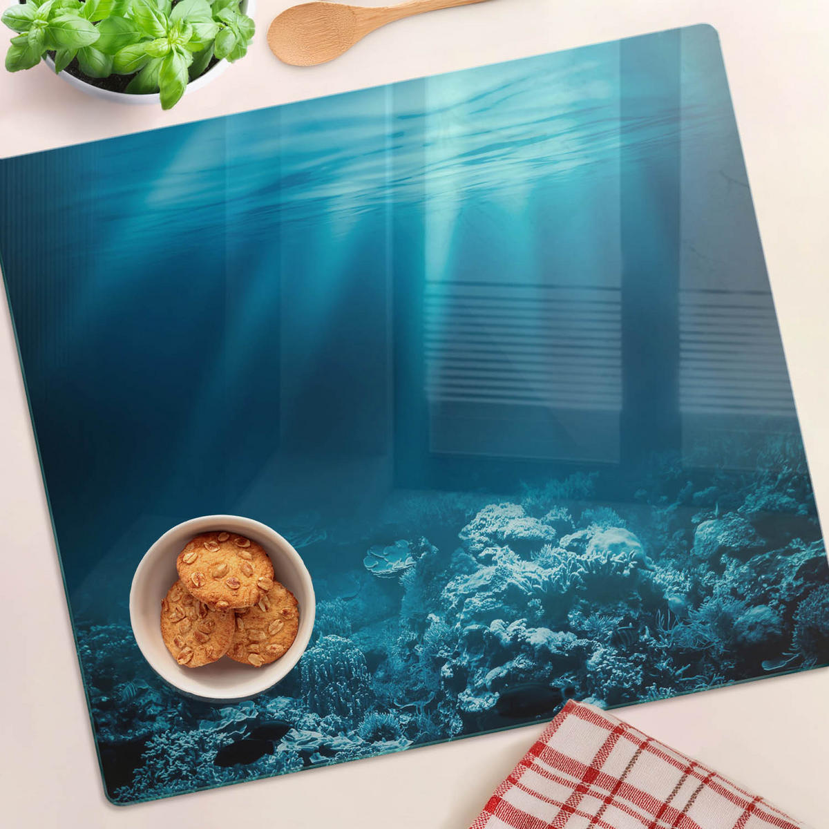 GLASPLATTE 60x52 cm Unterwasserwelt - Blau, Glas (60/0.4/52cm) - TULUP