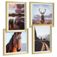 BILDER SET 4er Set - 50x50 cm & 40x60 cm Goldrahmen - Berglandschaften, Rentiere, Pferdestraße - Goldfarben, Kunststoff (50/50cm) - TULUP