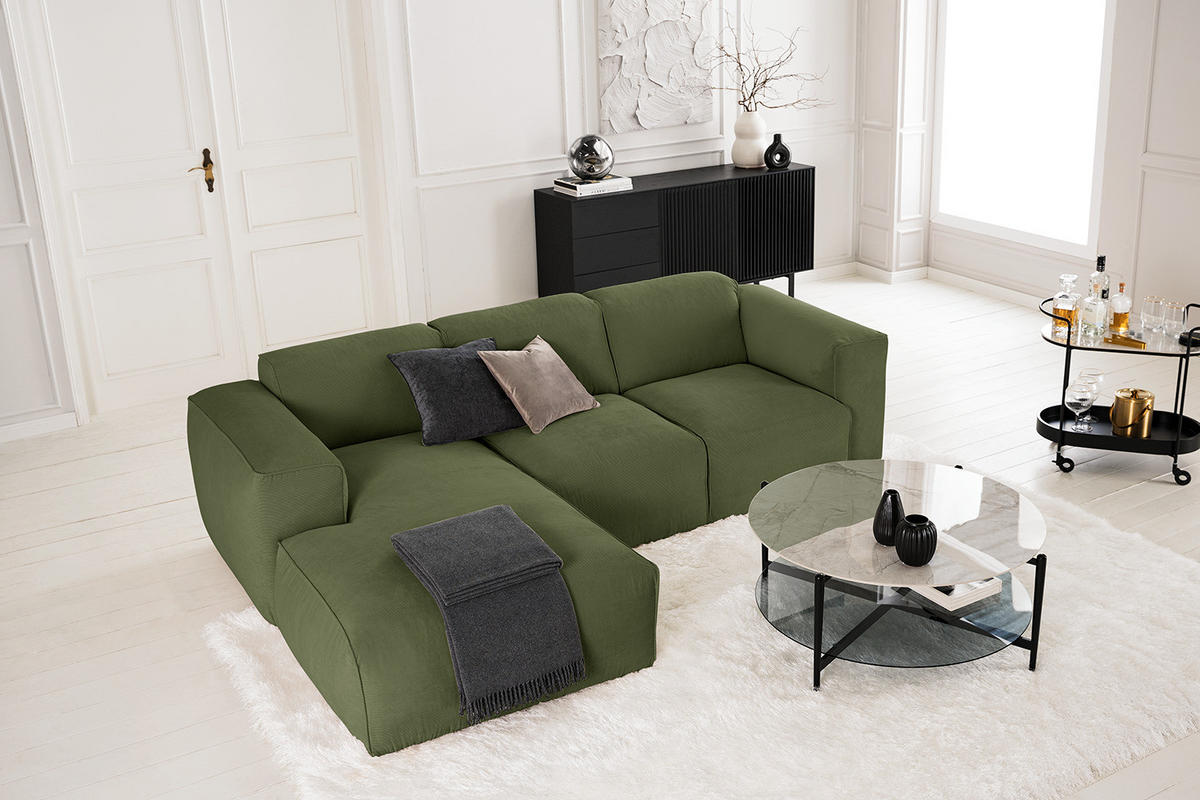 3-SITZER ECKSOFA mit Longchair - Dunkelgrün/Schwarz, Kunststoff/Textil (251/173cm) - home24