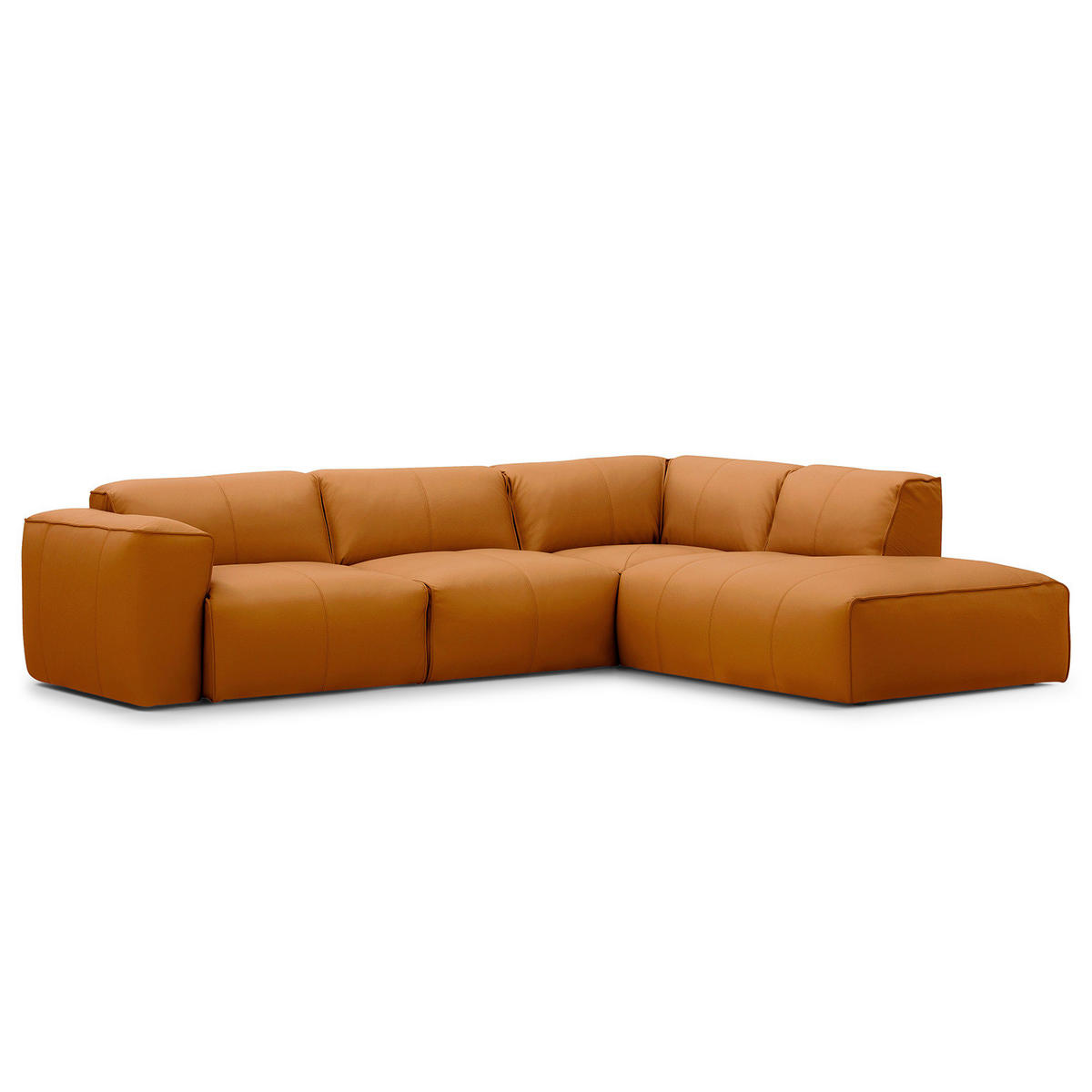 3-SITZER ECKSOFA mit Recamiere - Cognac/Schwarz, Leder/Kunststoff (295/231cm) - home24