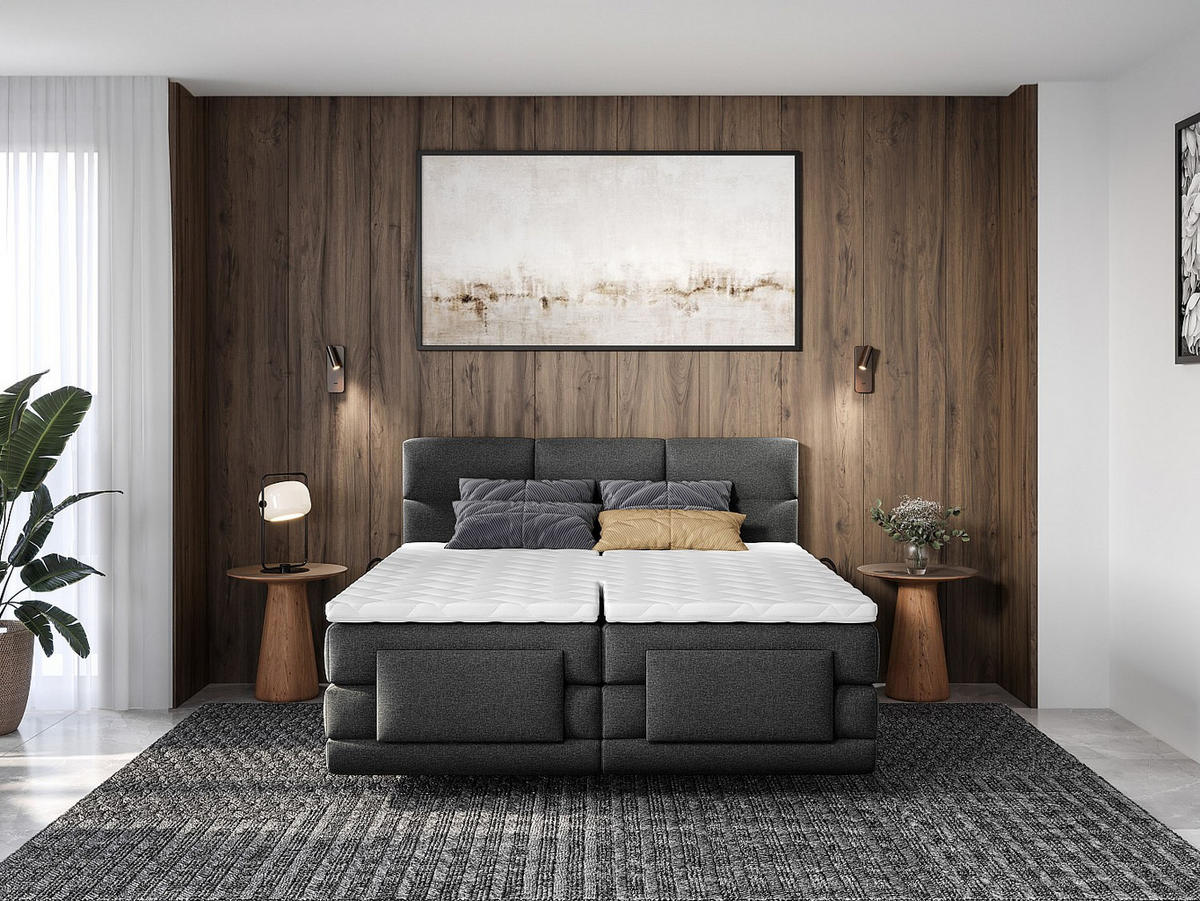 BOXSPRINGBETT - 2 Personen - stoff - anthrazitgrau Lodi - Anthrazit, Textil (90/200cm) - Vente-Unique