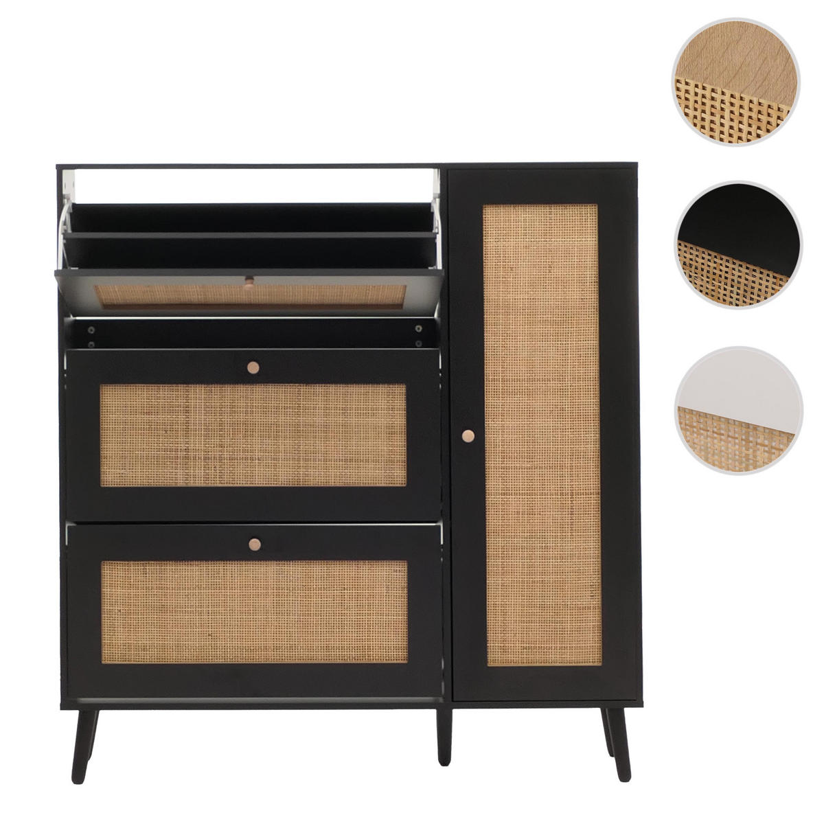 RATTAN-SCHUHKIPPER Schwarz - Schwarz, Holz (120/127/24cm) - MCW