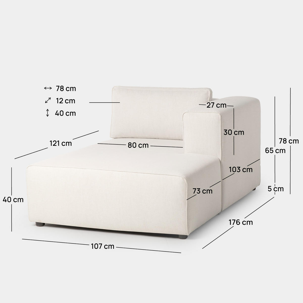 SOFA MODULARES Owen Beige 107 cm x 78 cm - Beige, Textil (107/78/176cm) - Klast Home