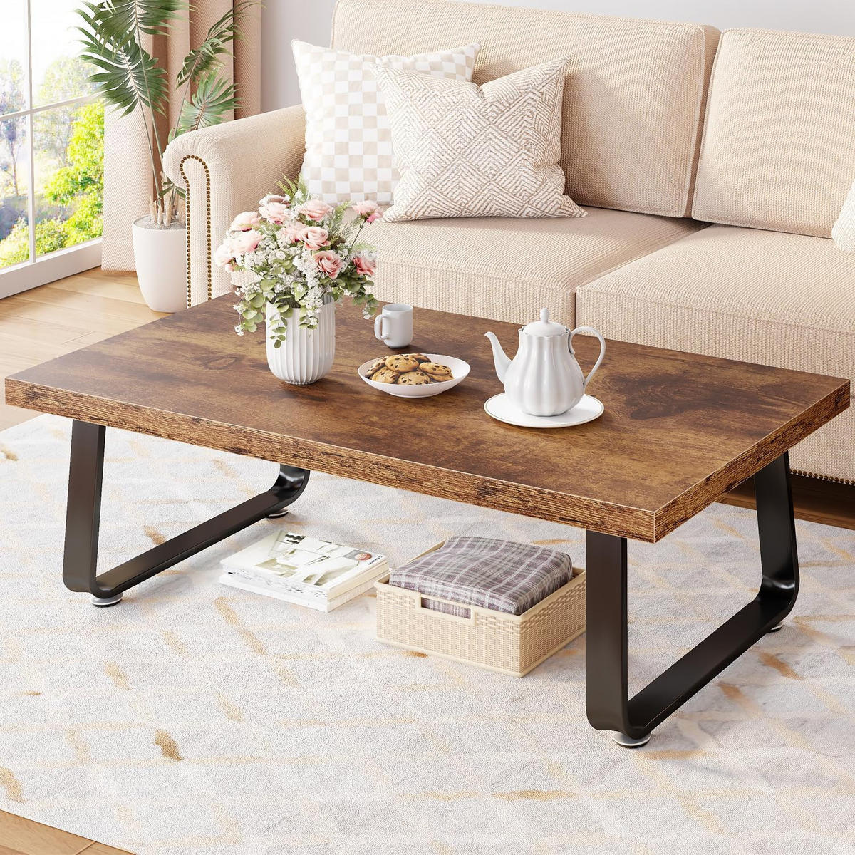 COUCHTISCH Modern Holz Metall 120 x 60 x 46,5 cm Wohnzimmertisch - Wildeiche, Holzwerkstoff/Metall (60/120/46.5cm) - Quality Elegance