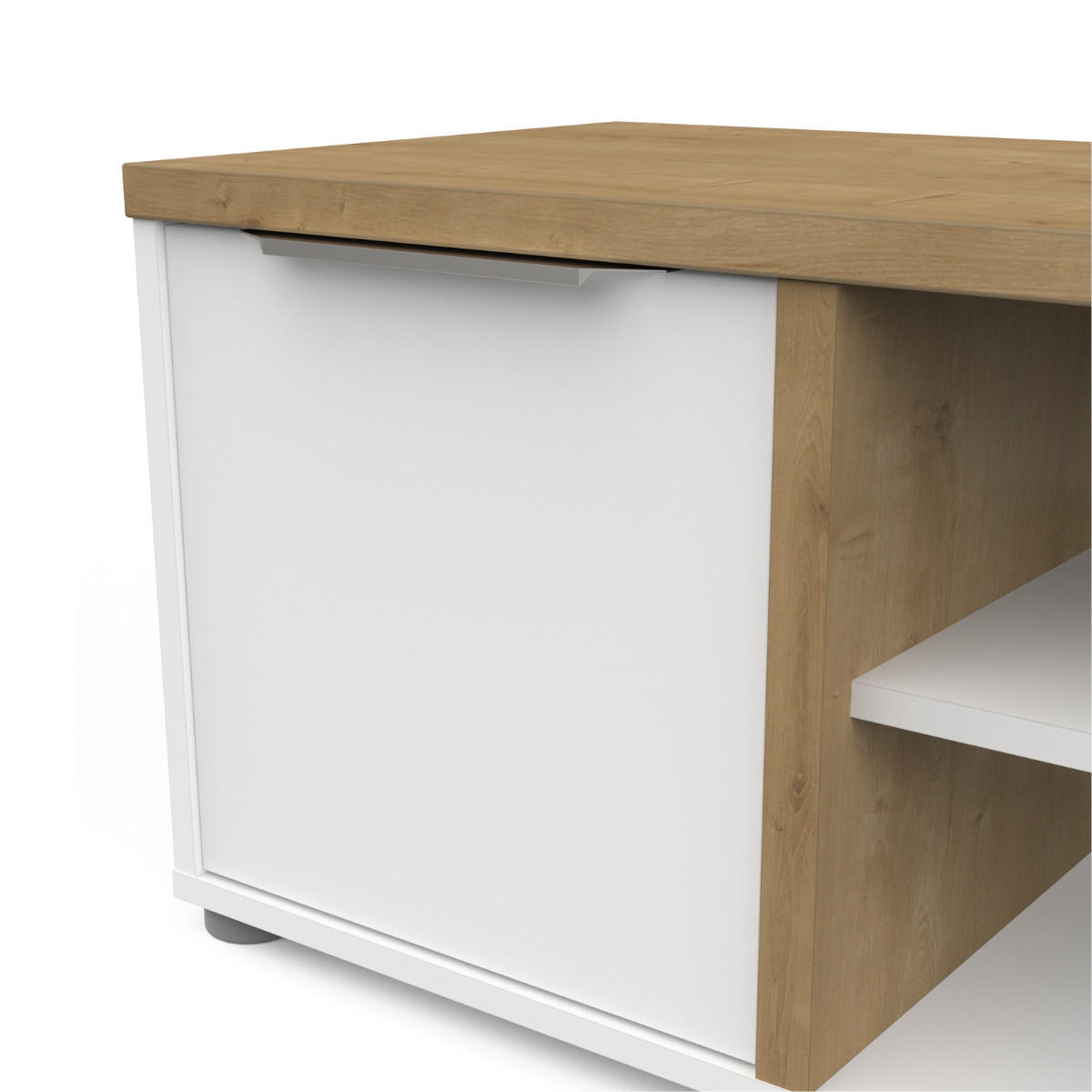 TV-MÖBEL 2 Türen und 2 offene Fächer Dekor Eiche und Weß access 39,1/39,6/134,8 cm - Eschefarben, Holzwerkstoff (39.1/39.6/41.3cm) - Calicosy