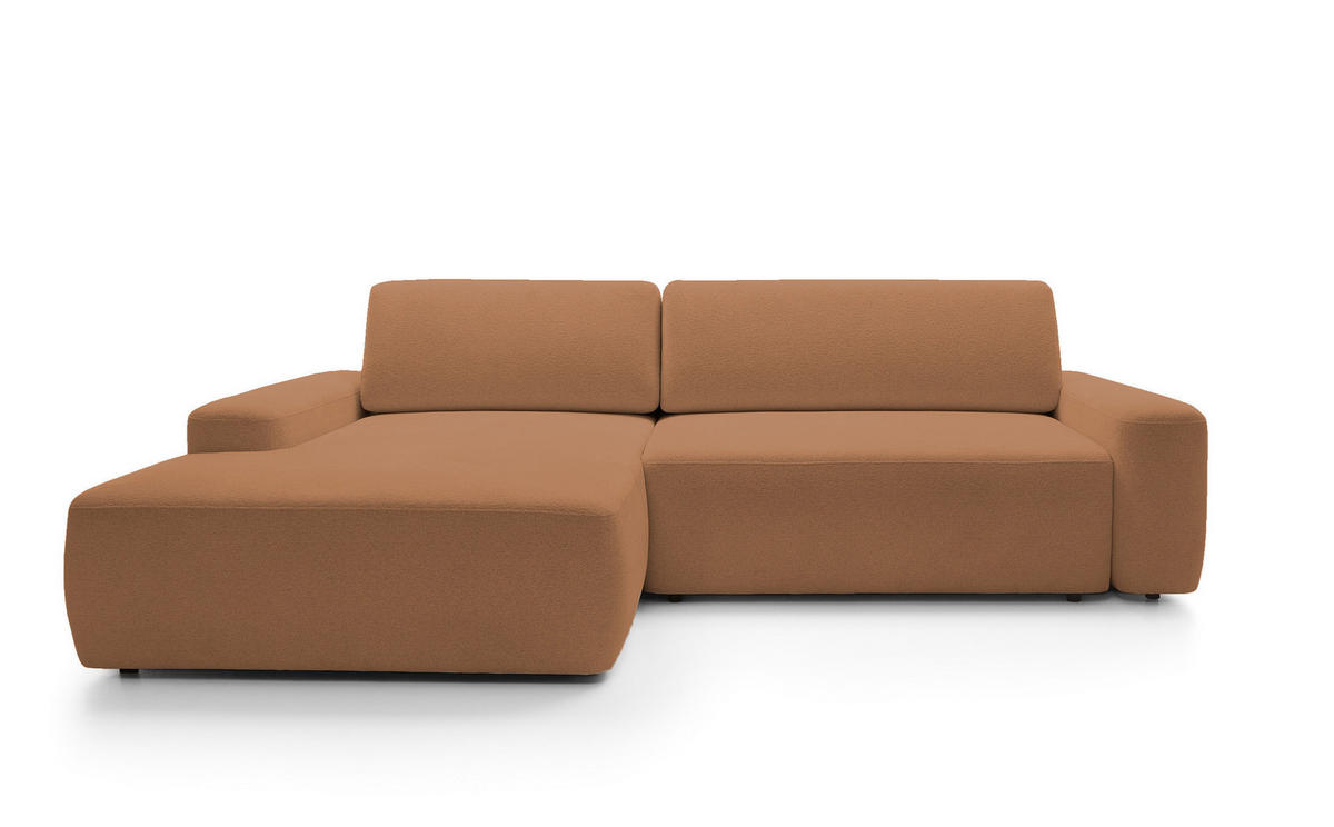 ECKSOFA BOULI 4-Sitzer ECKSOFA BOULI Raven Polstersofa mit Schlaffunktion 130x210cm Bettzeugablage 264x162x82cm linksseitig Farbe: orange - Orange, Holz/Textil (162/264cm) - DomoHome